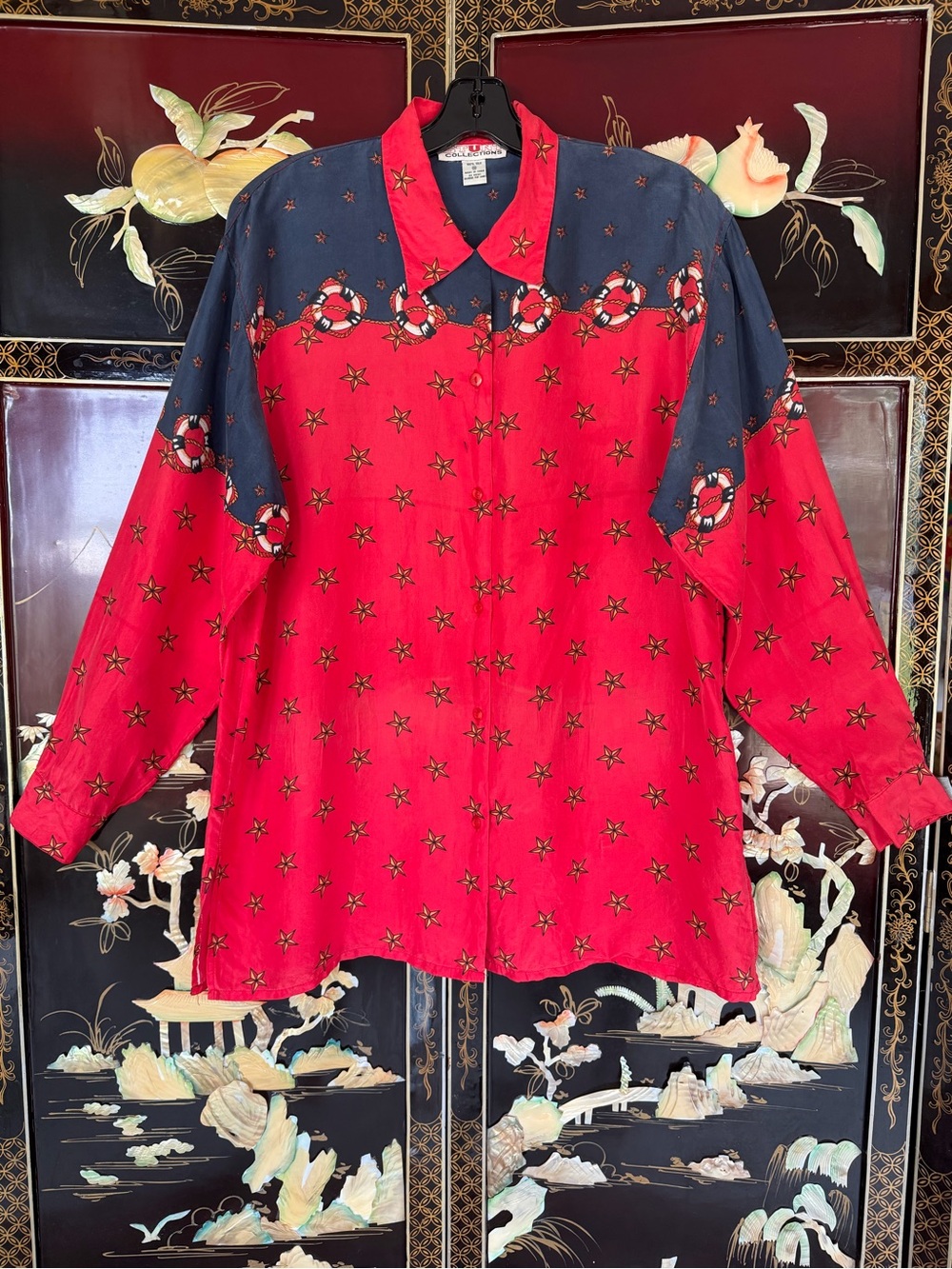 Vintage 80s nautical silk shirt
